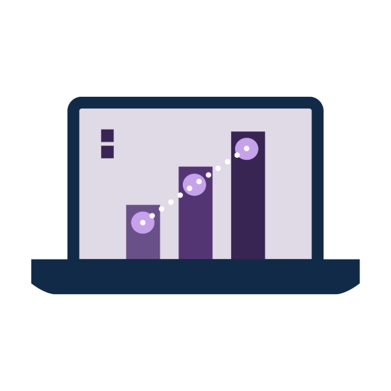 Violet graph bars displayed on a laptop